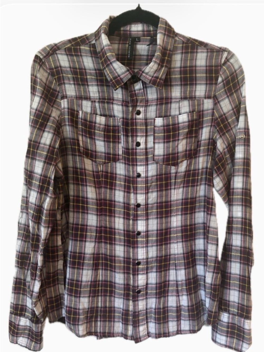 Affliction Black Premium Plaid Snap Shirt Embroidered Y2K Moto